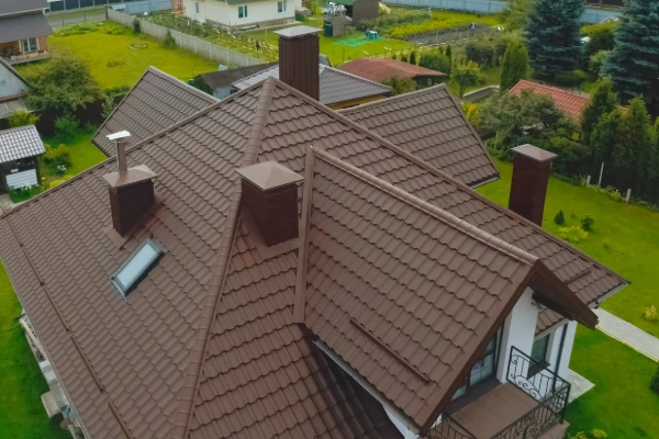 Brown metal roofing installed on a residential home